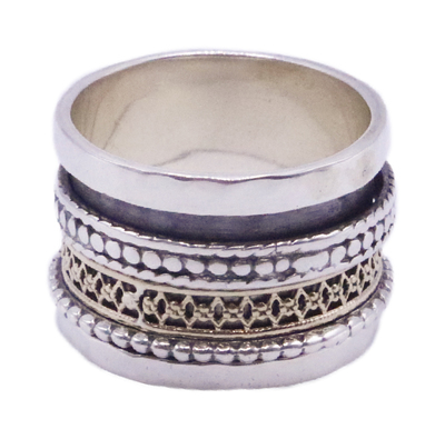 ITHIL METALWORKS - STERLING & 9K GOLD TEXTURED SPINNER RING - SILVER & GOLD - 8