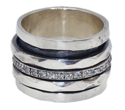 ITHIL METALWORKS - TEXTURED STERLING AND CZ SPINNER RING - STERLING GOLD & GEMSTONES - 8 1/2