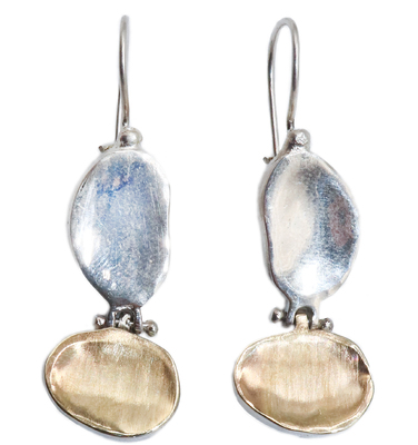 ITHIL METALWORKS - SMALL STERLING & GOLD DISC EARRINGS - STERLING GOLD & GEMSTONES