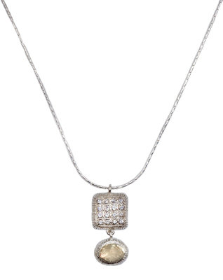 ITHIL METALWORKS - STERLING SQUARE WITH CZS AND GOLD DROP NECKLACE - STERLING GOLD & GEMSTONES