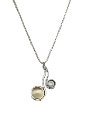ITHIL METALWORKS - SILVER NECKLACE W/ 9K GOLD & PEARL DISC ACCENT - SILVER