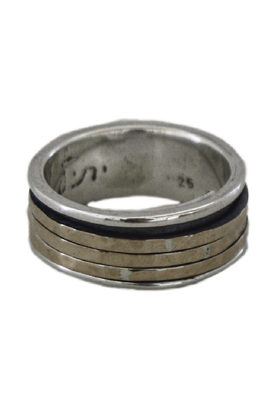 ITHIL METALWORKS - SILVER AND 9K GOLD RING - THREE ROSE GOLD SPINNER BANDS - SILVER - 7.25