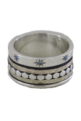 ITHIL METALWORKS - SILVER AND 9K GOLD SPINNER RING W/ OPAL - SILVER & GOLD - 7.75