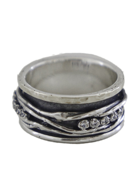 ITHIL METALWORKS - SILVER & 9K GOLD SPINNER RING W/ CZ - SILVER - 7.75