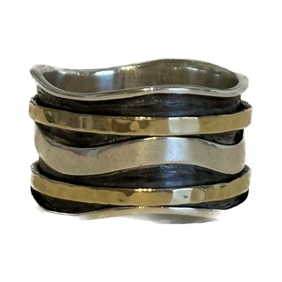 ITHIL METALWORKS - SILVER & GOLD SPINNER RING SIZE 7 - SILVER & GOLD