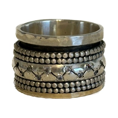 ITHIL METALWORKS - SILVER SPINNER RING WITH SMALL GOLD BAND - SILVER & GOLD