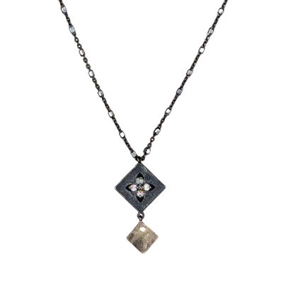 ITHIL METALWORKS - OXIDIZED SS & 9K GOLD DIAMOND SHAPE W/ CZS NECKLACE - STERLING & GEMSTONE