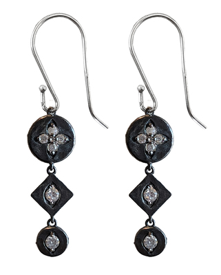 ITHIL METALWORKS - OXIDIZED SS CIRCLE & DIAMOND W/ CZS EARRINGS - STERLING & GEMSTONE