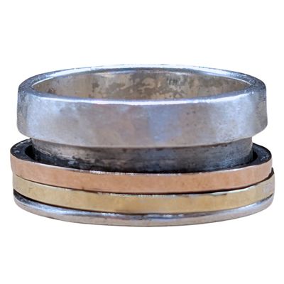 ITHIL METALWORKS - MATTE SILVER & MIXED METAL SPINNER RING - STERLING SILVER
