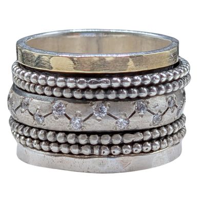 ITHIL METALWORKS - STERLING & 9K GOLD CZ SPINNER RING - STERLING SILVER