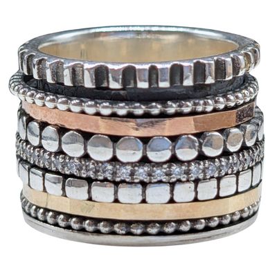 ITHIL METALWORKS - XL MULTI METAL & CZ SPINNER RING - STERLING SILVER