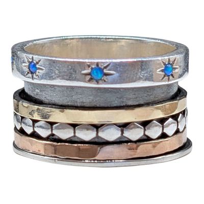 ITHIL METALWORKS - SS & 9K GOLD W/ OPAL SPINNER RING - STERLING SILVER