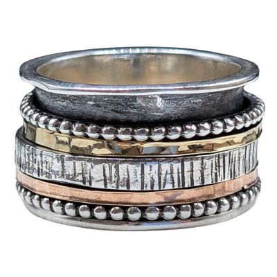 ITHIL METALWORKS - TEXTURED MULTI METAL SPINNER RING - STERLING SILVER