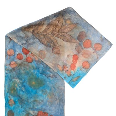 NIKA IVANOFF - BLUE & RUST CHARMEUSE SILK SCARF - SILK