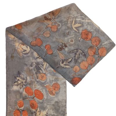NIKA IVANOFF - GREY & RUST HABOTAI SILK SCARF - SILK