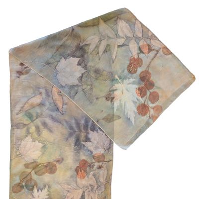 NIKA IVANOFF - GREEN & RUST HABOTAI SILK SCARF - SILK
