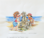 ROBIN PREISS GLASSER - BUILDING SANDCASTLE - PEN, INK & WATERCOLOR - 9 X 5