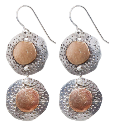 JOANNA CRAFT - ROUND SILVER DROP EARRING W/ COPPER ACCENT - SILVER