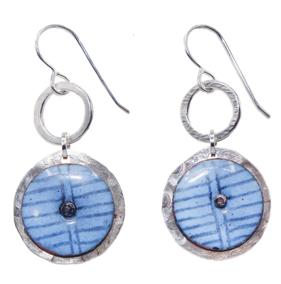 JOANNA CRAFT - LIGHT BLUE ROUND EARRING ON SILVER - ENAMEL & SILVER