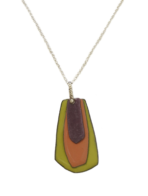 JOANNA CRAFT - LIME, CORAL, & PURPLE PENDANT NECKLACE - STERLING & ENAMEL