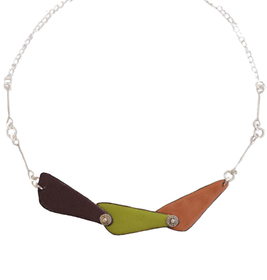 JOANNA CRAFT - LIME, CORAL & PURPLE NECKLACE - STERLING & ENAMEL