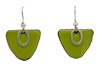 JOANNA CRAFT - GREEN ENAMEL EARRINGS W/ CIRCLE RING - STERLING & GEMSTONE
