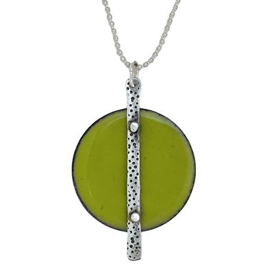 JOANNA CRAFT - GREEN CIRCLE ENAMEL NECKLACE - STERLING SILVER