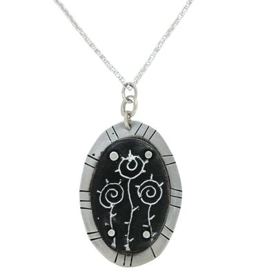 JOANNA CRAFT - BLACK ENGRAVED ENAMEL NECKALCE - STERLING SILVER