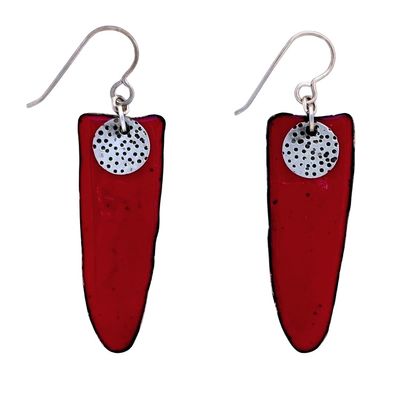 JOANNA CRAFT - RED & STERLING SILVER ENAMEL EARRINGS - STERLING SILVER