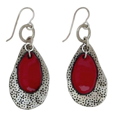JOANNA CRAFT - HAMMERED SILVER AND RED ENAMEL EARRINGS - STERLING SILVER