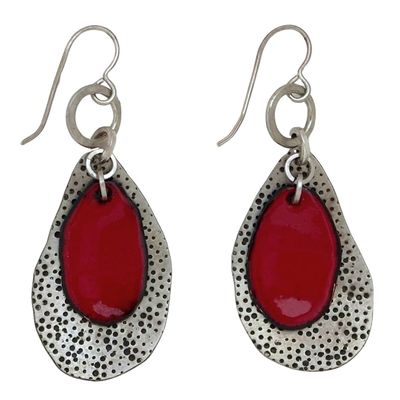 JOANNA CRAFT - HAMMERED SILVER AND RED ENAMEL EARRINGS - STERLING SILVER
