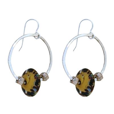 JOANNA CRAFT - STERLNG SILVER HOOPS W/ GLASS BEAD - STERLING SILVER