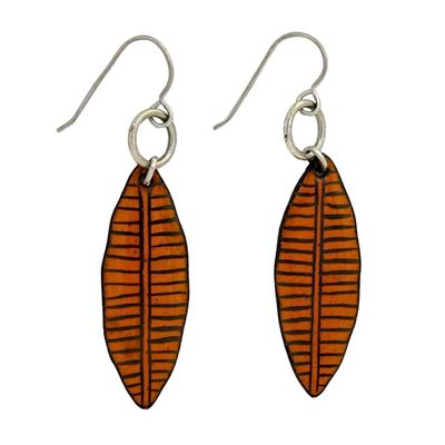 JOANNA CRAFT - ORANGE ENAMEL LEAF EARRINGS - STERLING SILVER