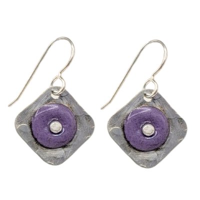 JOANNA CRAFT - SQUARE PURPLE ENAMEL EARRINGS - STERLING SILVER & ENAMEL