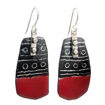 JOANNA CRAFT - RED AND BLACK ENAMEL EARRINGS - STERLING SILVER & ENAMEL
