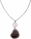 JOANNA CRAFT - BEACH STONE NECKLACE WITH SWIRLING SILVER CHARM - MIXED METALS