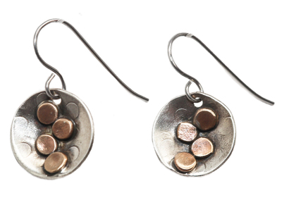 JOANNA CRAFT - MIXED METAL CIRCLE DISC EARRINGS - SILVER & COPPER