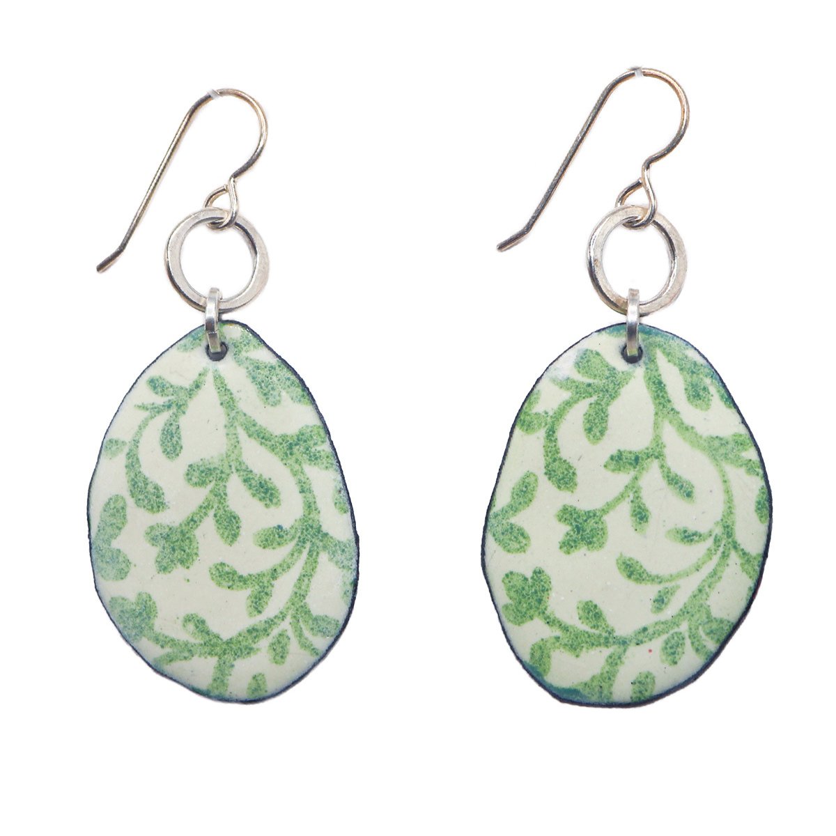 JOANNA CRAFT - GREEN FLORAL ENAMEL EARRINGS - SILVER & ENAMEL