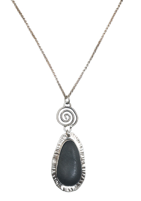 JOANNA CRAFT - GREY STONE AND SILVER NECKLACE WITH SWIRL - SILVER & STONE