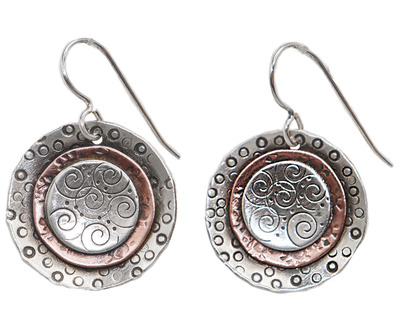 JOANNA CRAFT - STERLING & COPPER TEXTURED ROUND EARRINGS - STERLING & COPPER