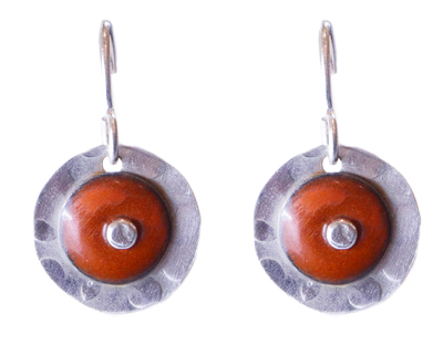 JOANNA CRAFT - SILVER DISK EARRING W/ ORANGE ACCENT - STERLING SILVER