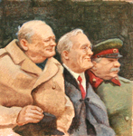 JOHNSON AND FANCHER - WITH CHURCHILL & STALIN - MIXED MEDIA - 5 x 5