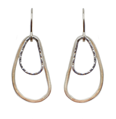 JESSICA AND IAN GIBSON - TEXTURED STERLING & 14K GOLD FILLED TEARDROP EARRINGS - SILVER & GOLD