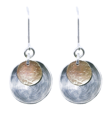 JESSICA AND IAN GIBSON - OXIDIZED STERLING AND 14K GOLD FILL LAYER CIRCLE EARRINGS - SILVER & GOLD