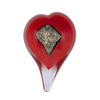 JON OAKES - GOLD DIAMOND DICHRO HEART PAPERWEIGHT - GLASS - 2.75 X 4 X 1.5