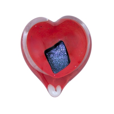 JON OAKES - BLUE DIAMOND DICHRO HEART PAPERWEIGHT - GLASS - 3 X 3 X 1.75