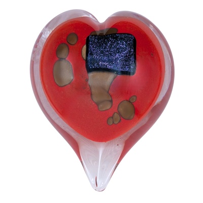 JON OAKES - BLUE DICHRO W/ GOLD HEART PAPERWEIGHT - GLASS - 3.24 X 4 X 2