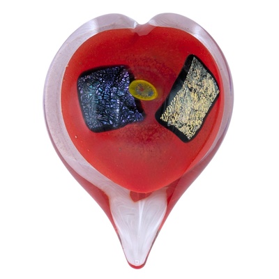 JON OAKES - GOLD & BLUE DIAMOND DICHRO HEART PAPERWEIGHT - GLASS - 3.5 X 4.5 X 2