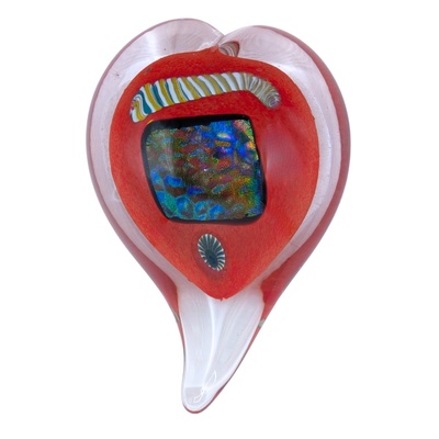 JON OAKES - LG SQ BLUE DICHRO HEART PAPERWEIGHT - GLASS - 3.5 X 5 X 1.75