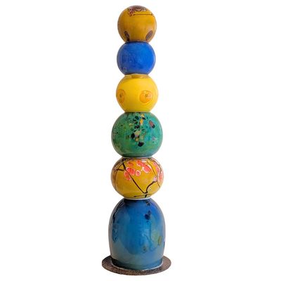 JON OAKES - LIGHTED BLUE/GREEN GLASS SCULPTURE - GLASS - 6 X 22 X 6